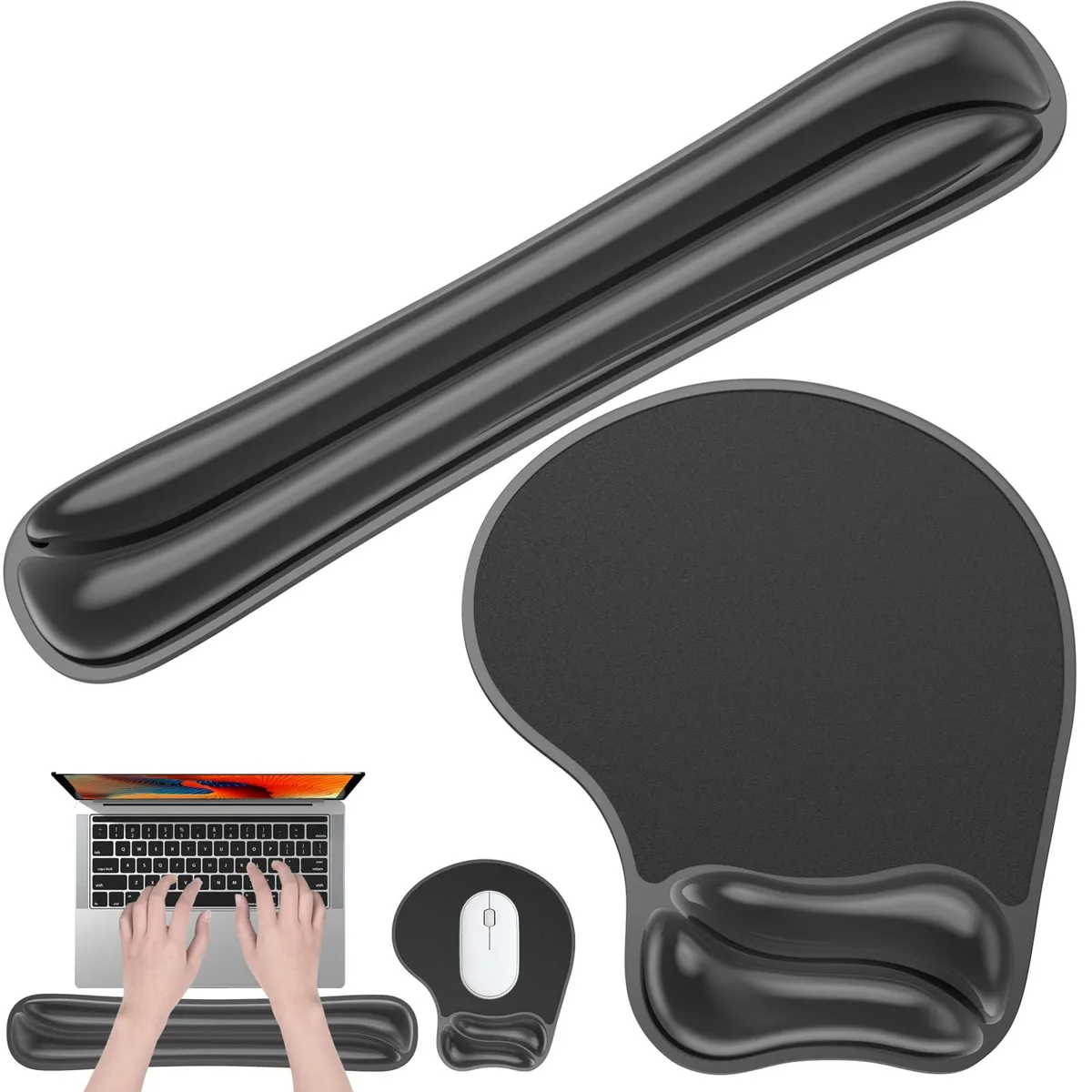  Laokiiy Gel Wrist Rest Mouse Pad Set 14.96x8.66in Black — product photo