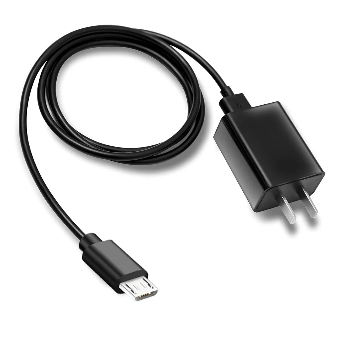 White wall charger with five foot micro USB cable attached