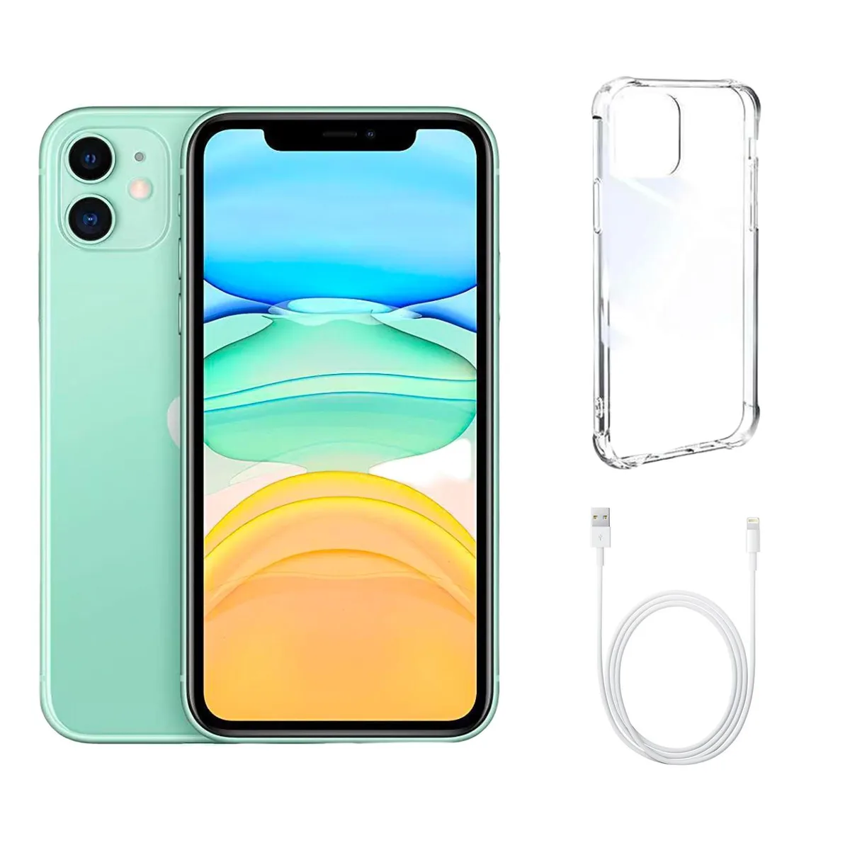 Apple Apple iPhone 11 A2111 64GB Green w/ Clear Phone Case cell phones - unlocked — product photo