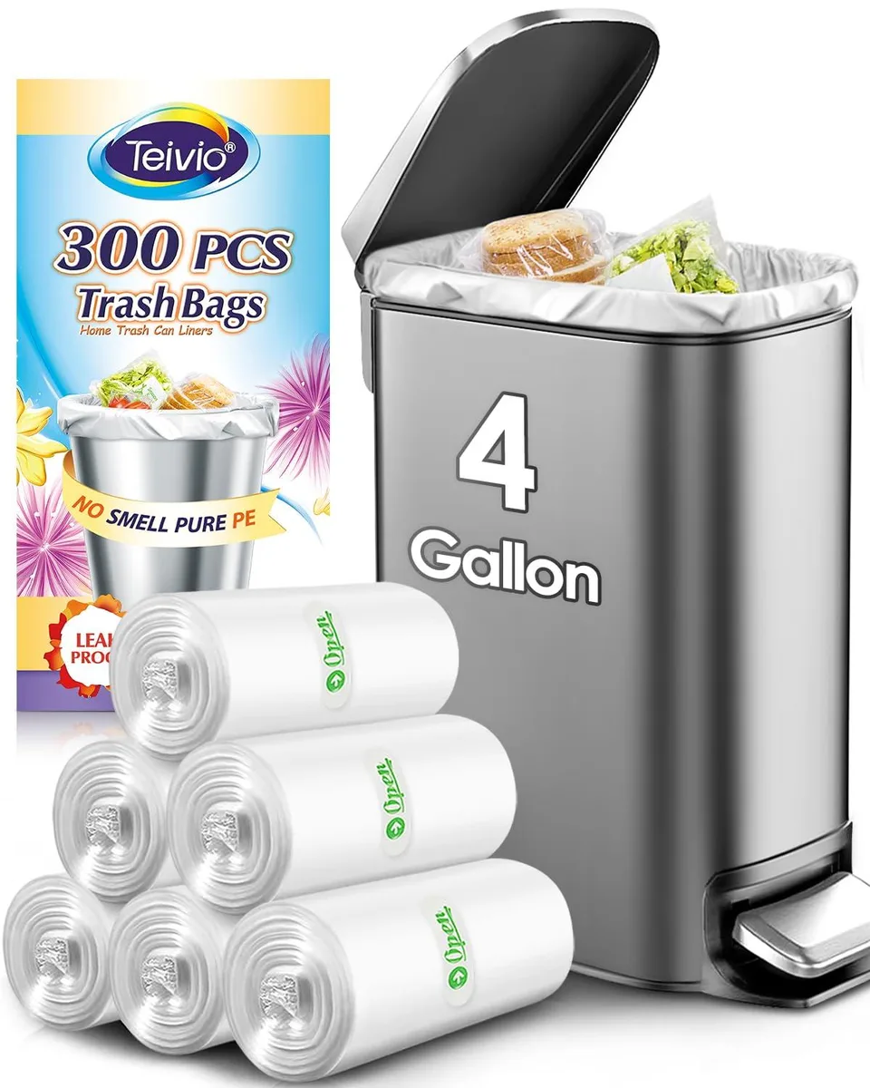  Teivio 300-4gal 4 Gallon Garbage Bags 300 Count Clear — product photo