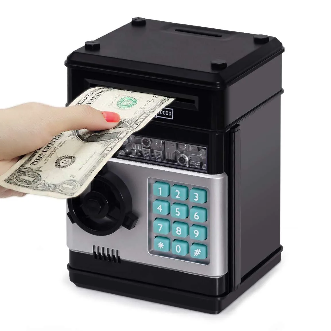 023 Electronic Piggy Bank Stem Toy Black 450g 600 Coins 100 Notes — product photo