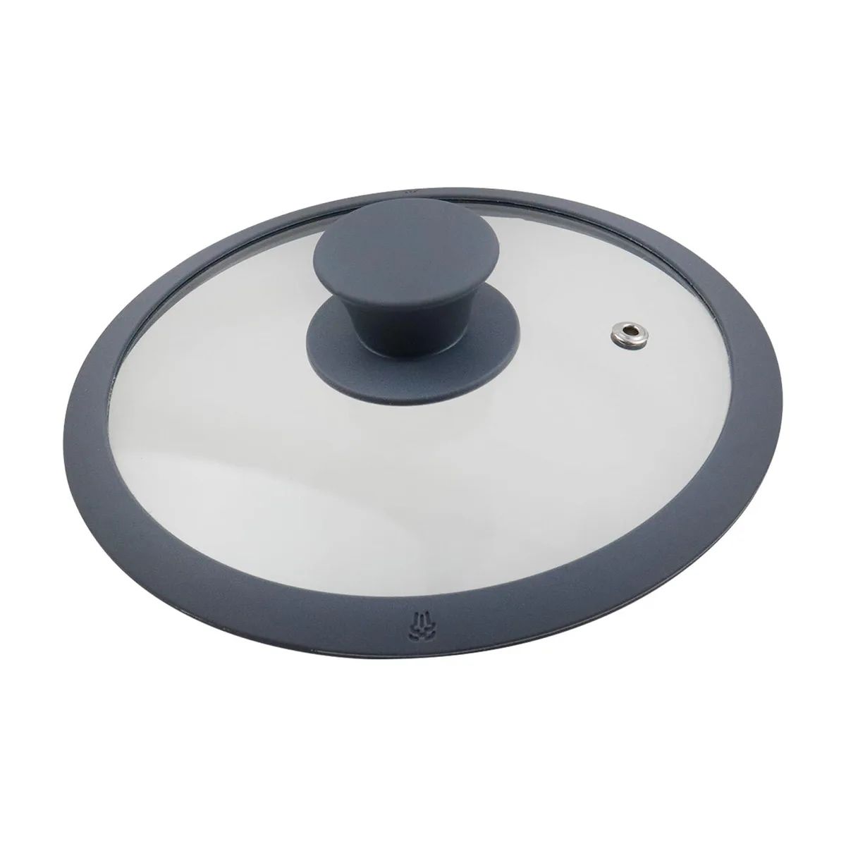 Grey tempered-glass lid with silicone rim and handle