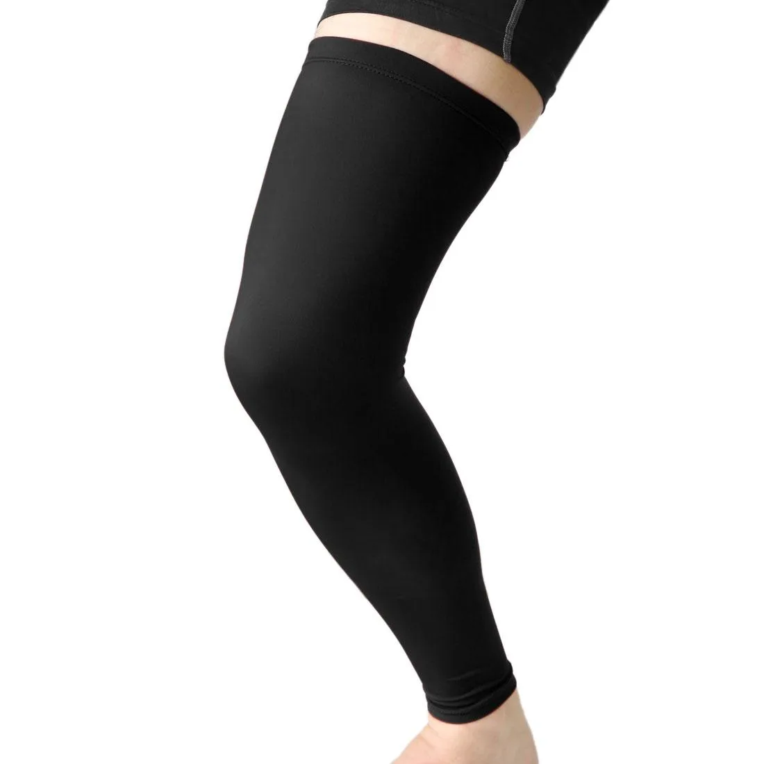 Unique-Bargains Unique-Bargains Black XL Long Stretch Brace Leg Sleeve Knee Calf UV Protector Basketball Protective Gear — product photo