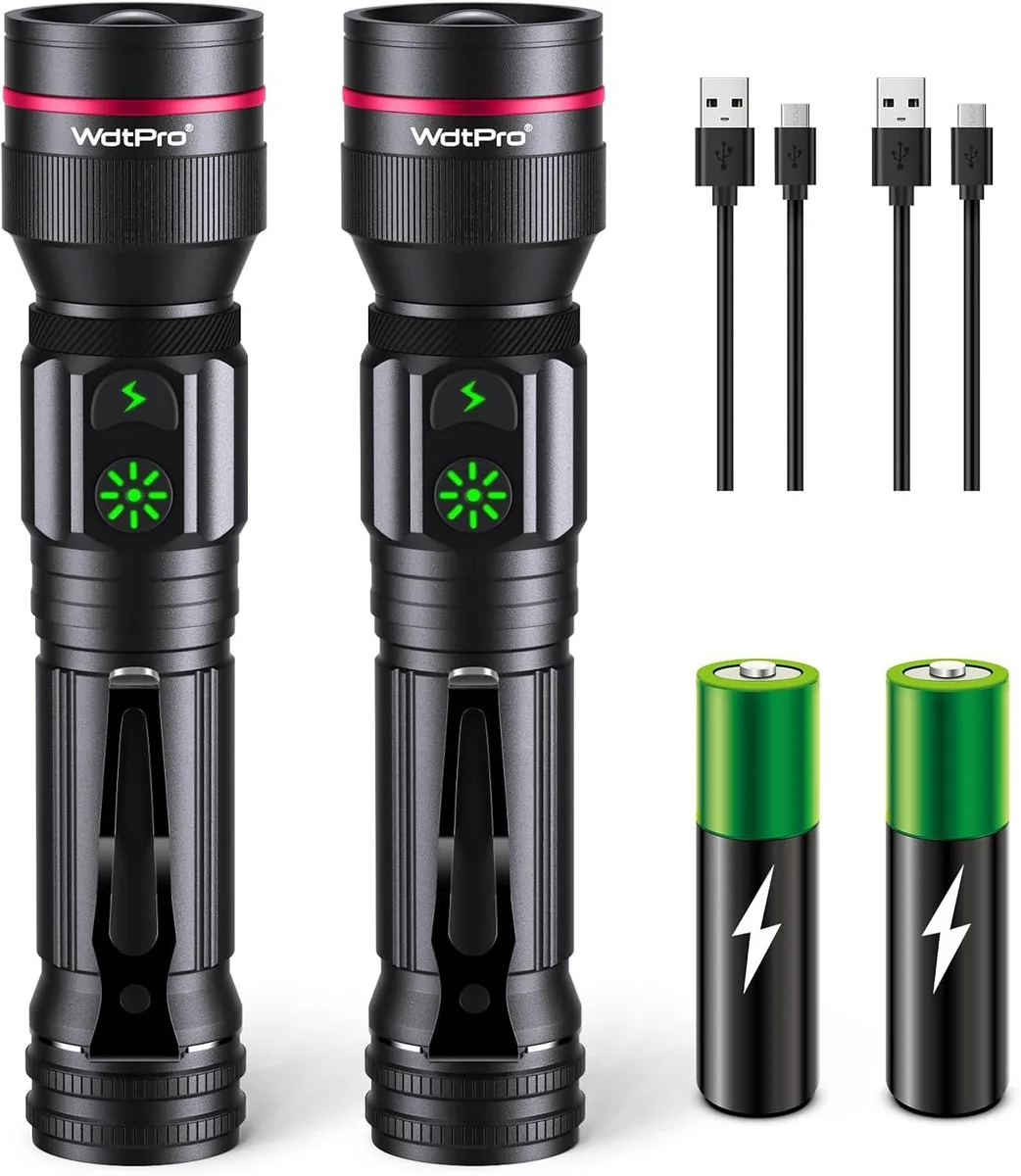 Compact tactical flashlight with dual switches, pocket clip and green-to-red power indicator