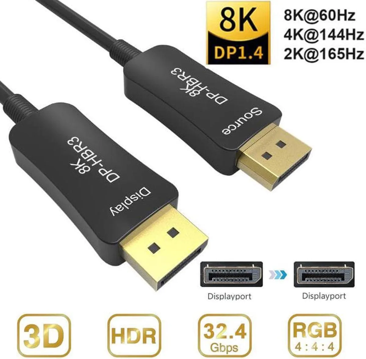 SMUGDESK SMUGDESK 33FT Optical Fiber DisplayPort Cable 8K@60Hz 4K@144Hz 32.4Gbps DP 1.4 In-Wall — product photo