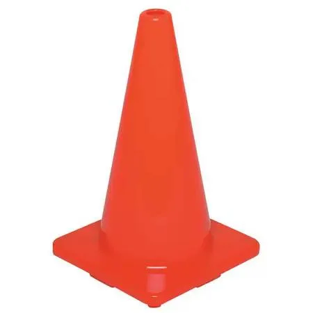 Orange PVC traffic cone, 18 inches tall, square base, 2.3 lb weight