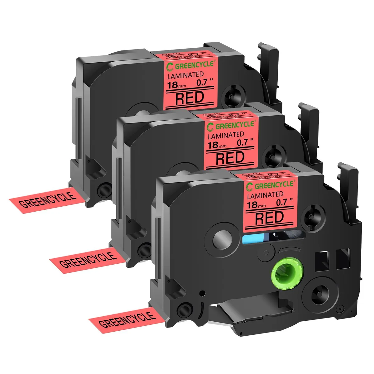 GREENCYCLE GREENCYCLE TZe-441 18mm Black on Red Laminated Label Tape 3 Pack — product photo