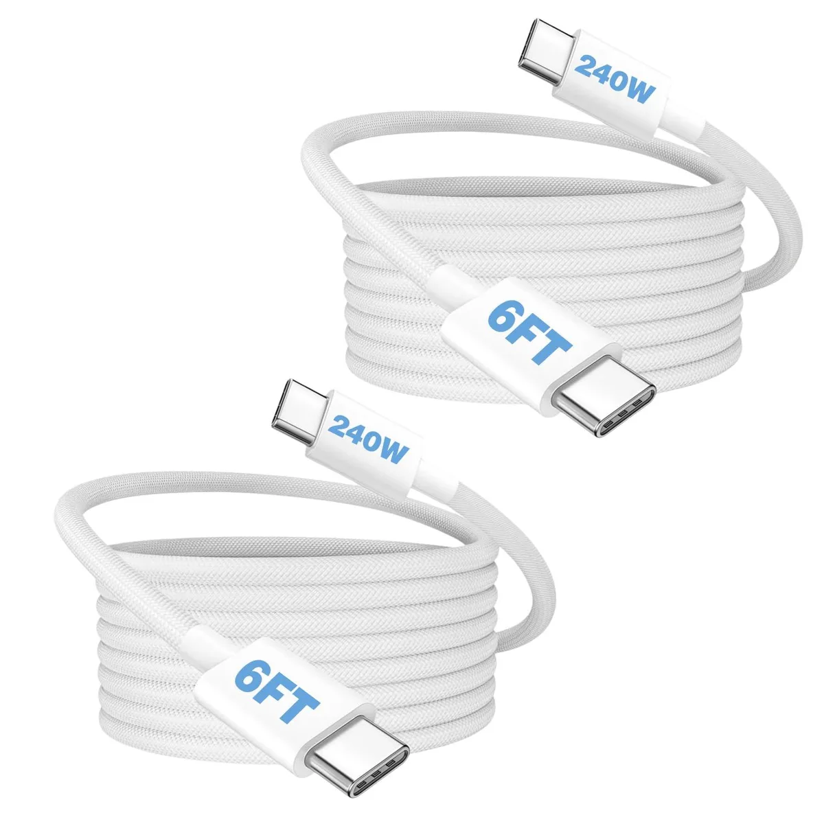  BC USB-C to USB-C Braided Cable 6.6ft 240W 2-Pack White — product photo