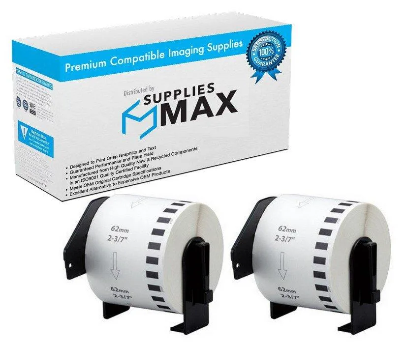 SuppliesMax SuppliesMax DK-2205 2.4in 100ft White Label Tape 2-Pack — product photo