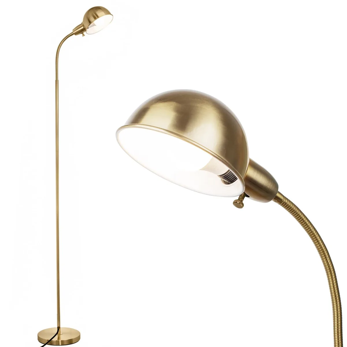 Gold floor lamp with flexible gooseneck and rotary dimmer
