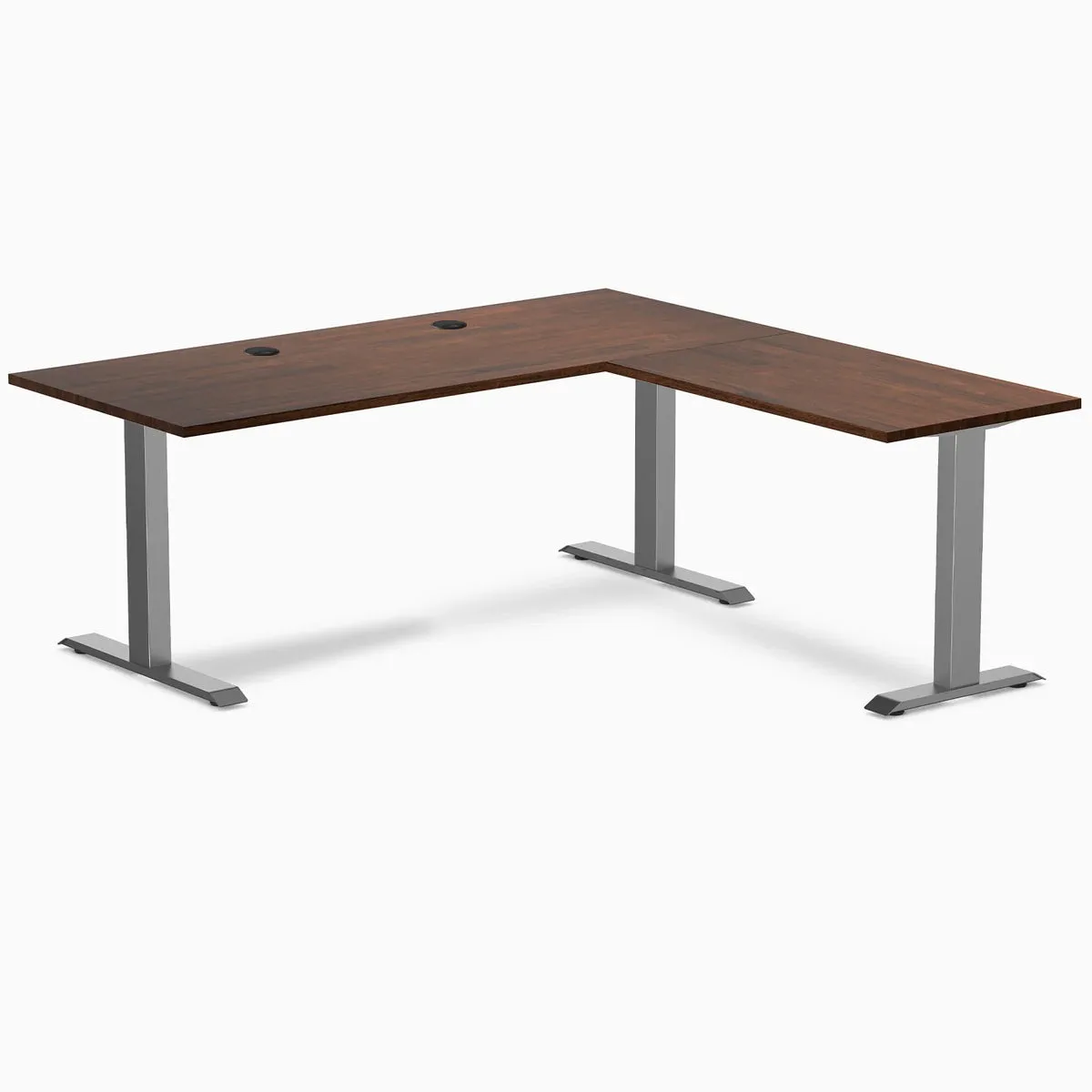 Desky Desky Zero Rubberwood L-Shape Desk Red Walnut Space Gray 72x30x70x24 in with Grommets — product photo