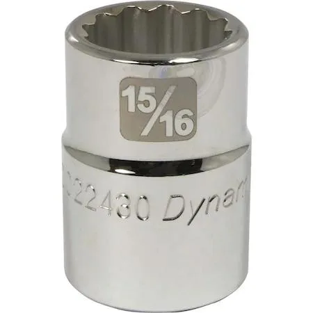Chrome 12-point SAE socket 3/4 inch drive 15/16 inch size knurled ring laser etched markings