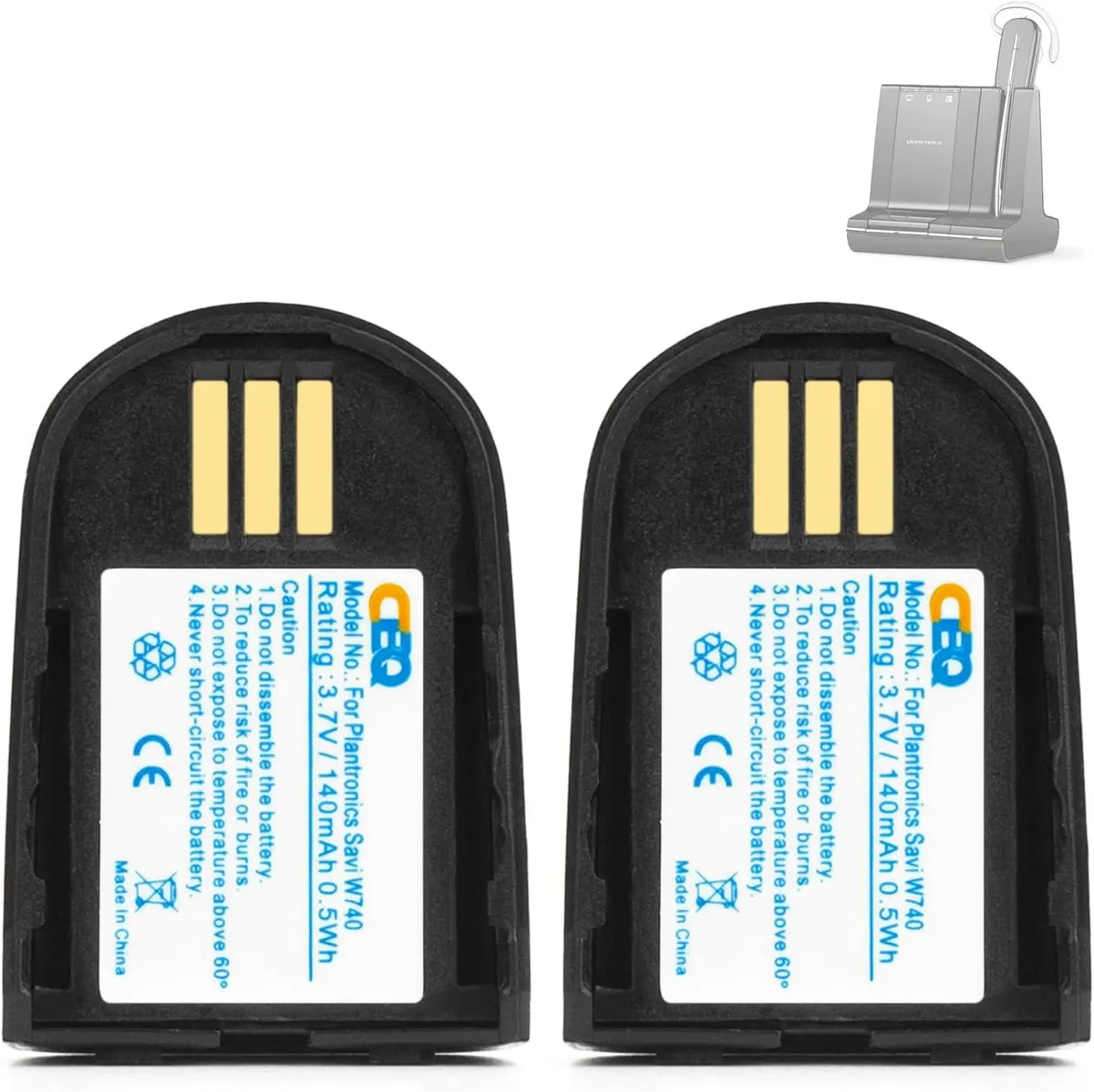PISKEKAT PISKEKAT 2pcs 3.7V 140mAh Battery for Plantronics Savi W740 W745 W720 WH500 — product photo
