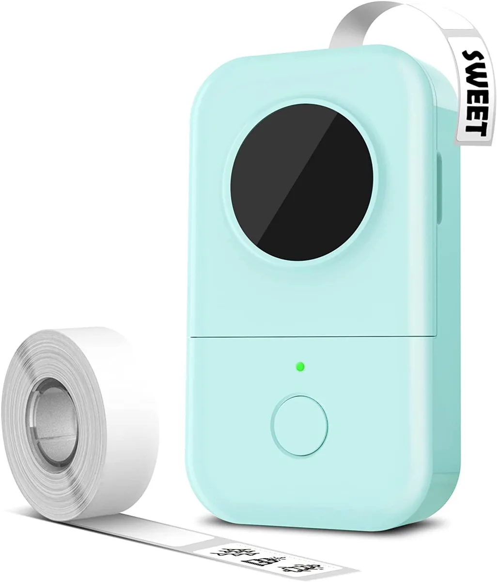 Compact green thermal label printer with rounded edges and matte finish