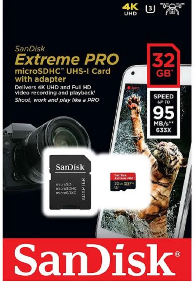 SanDisk SanDisk 32GB microSDHC Extreme Pro 95MB/s U3 V30 with USB 2.0 card reader — product photo