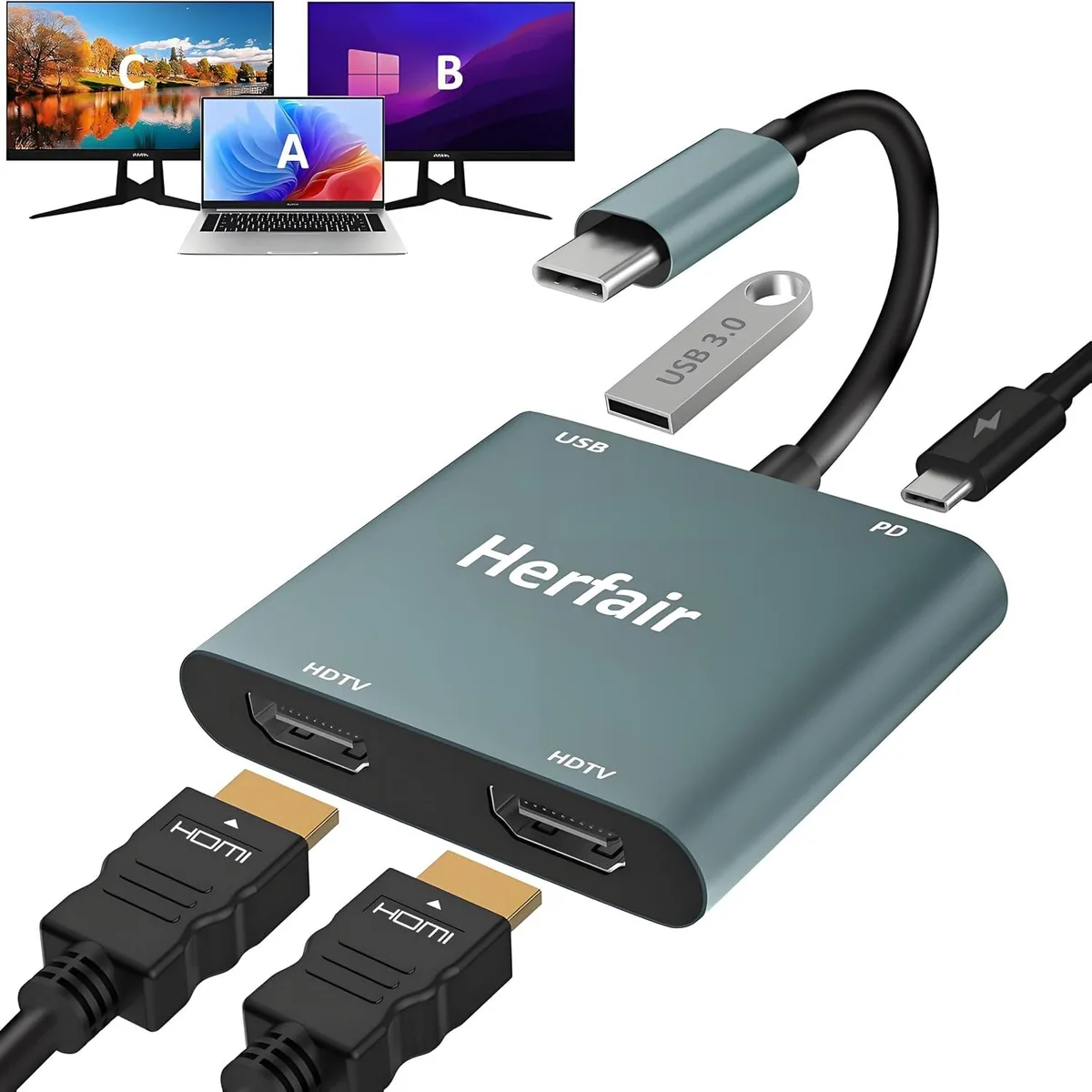 MCHOSE MCHOSE USB C Dual HDMI Adapter 4K 30Hz 4-in-1 Hub 100W PD USB 3.0 — product photo