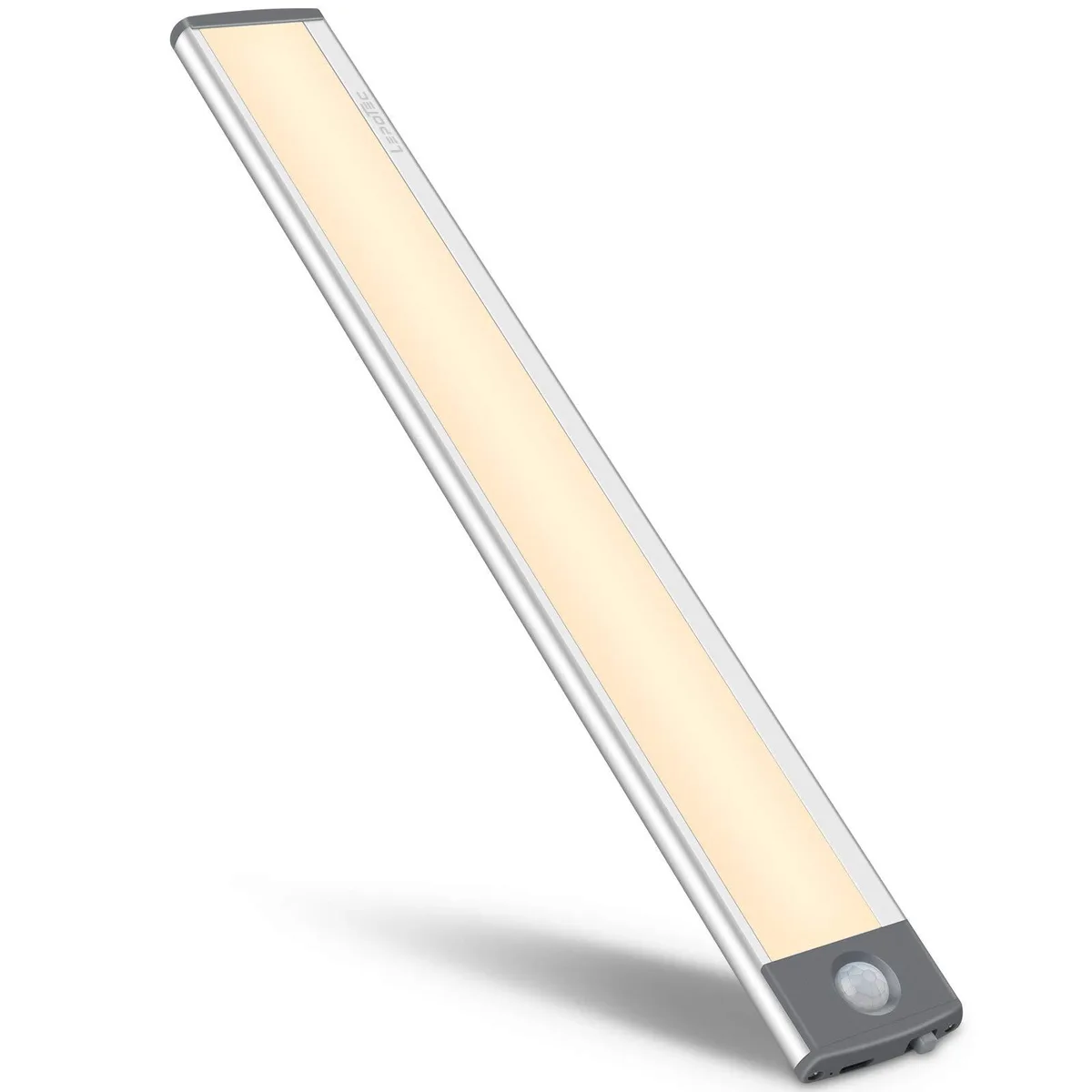White rectangular LED light bar with clear prismatic diffuser, 12.5 inches long, magnetic or adhesive mounting