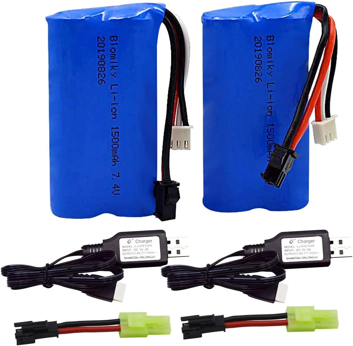 usbroway usbroway 2 Pack 7.4V 1500mAh 15C Li-ion Battery SM-2P with USB Charger for H101 H103 H105 — product photo