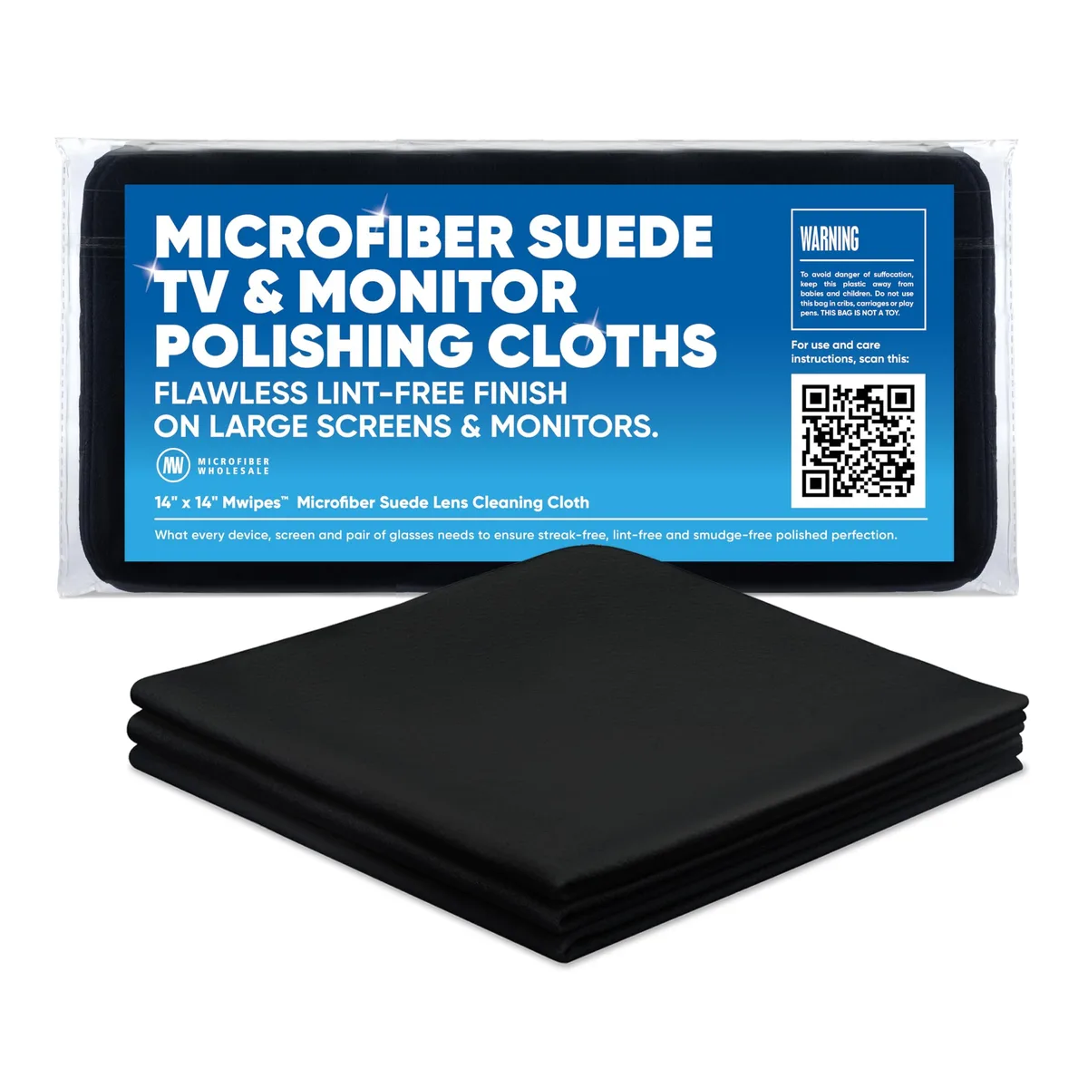  Premium Microfiber Suede Glass Care Cloth 14x14 3pk Black — product photo