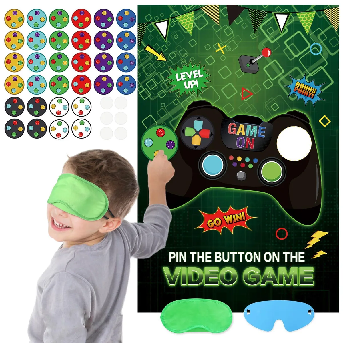  Pin the Button on the Video Game 32PCS Stickers 20 x 28 Poster — product photo