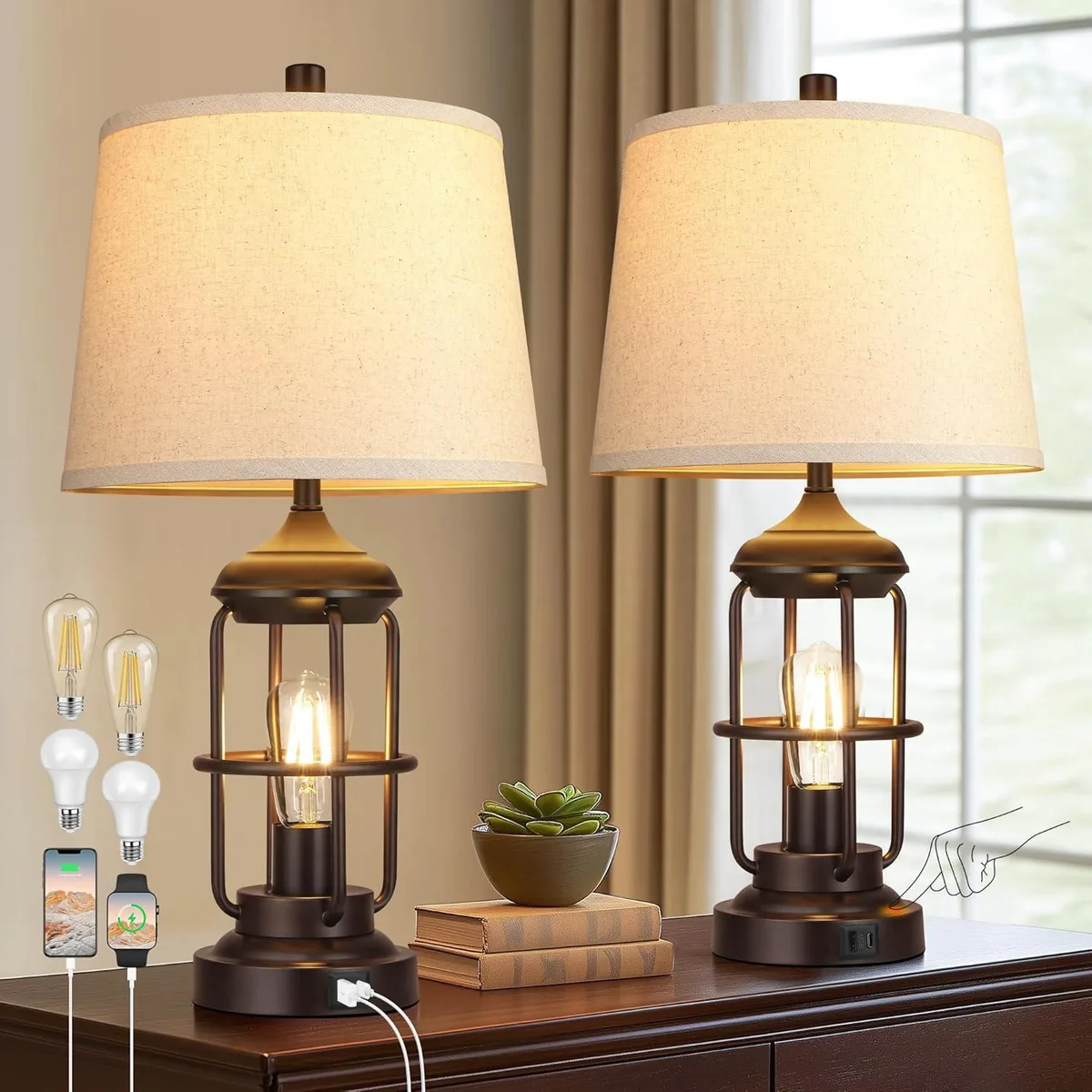 Wenger Wenger Table Lamp Set of 2 USB A C Touch Dimmable Alabaster Bronze 12 23 — product photo