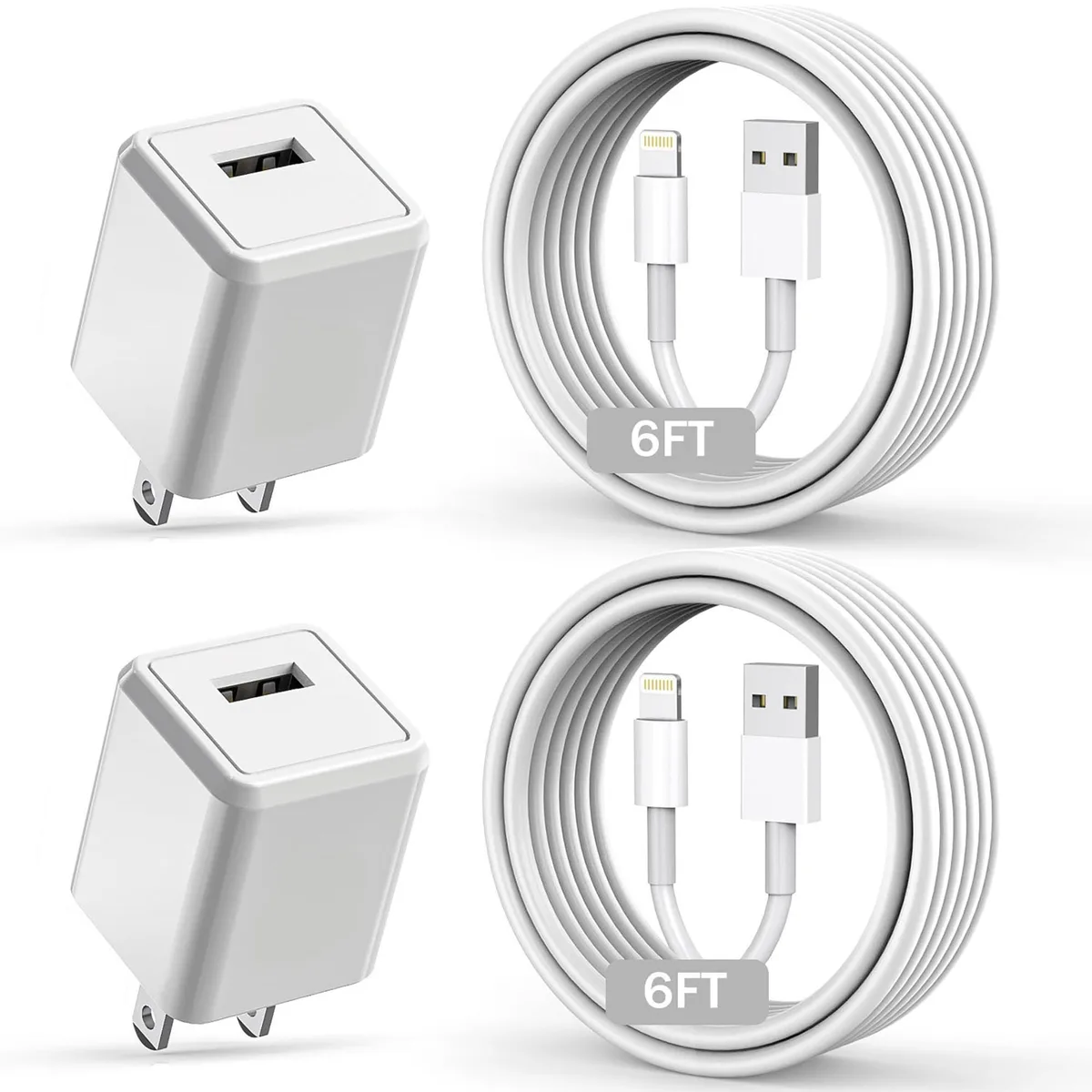  Banety 2-Pack USB to Lightning Cable 6 ft White with USB Wall Charger — product photo