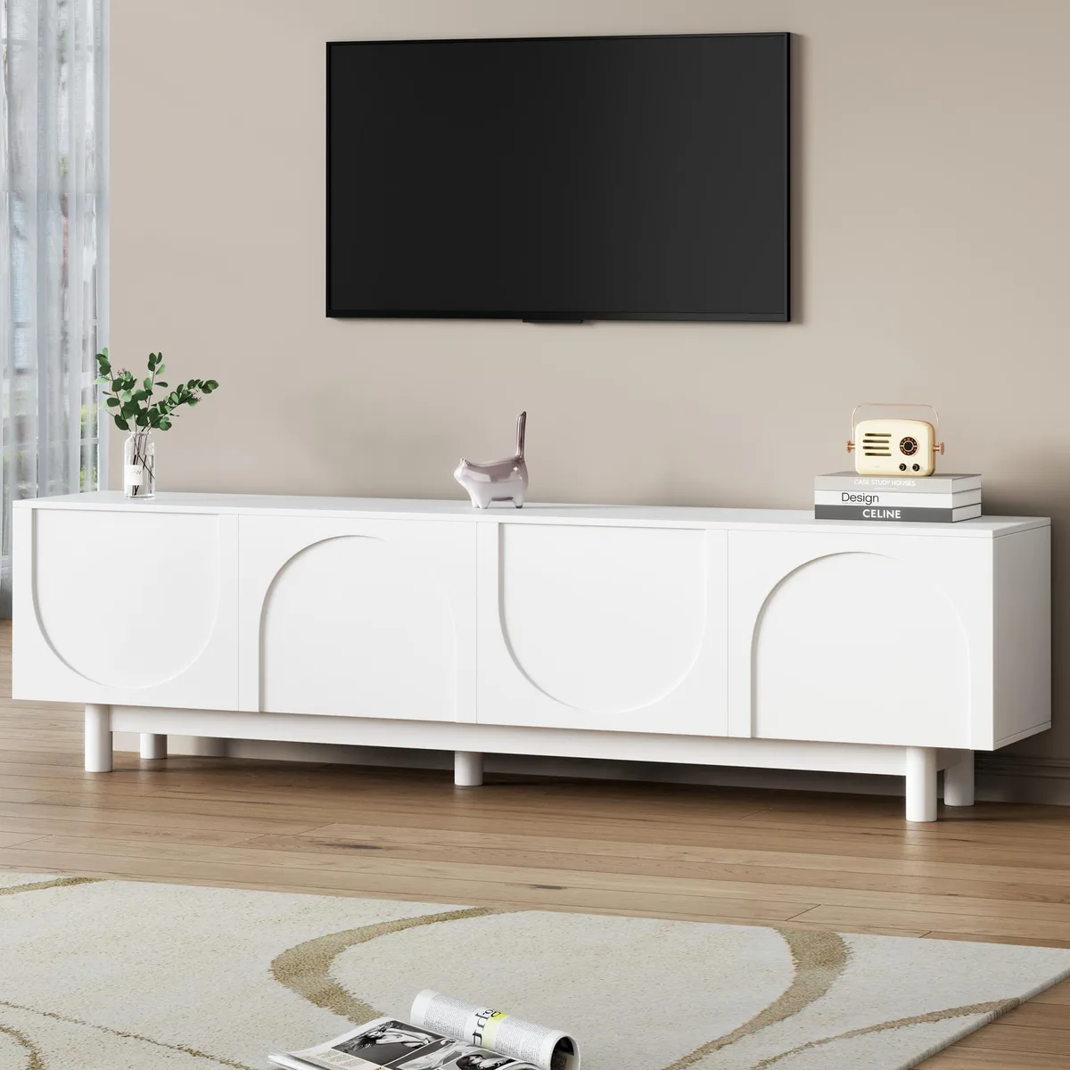 tuphen tuphen TV Stand Arch Cabinets 78 White Home Entertainment — product photo