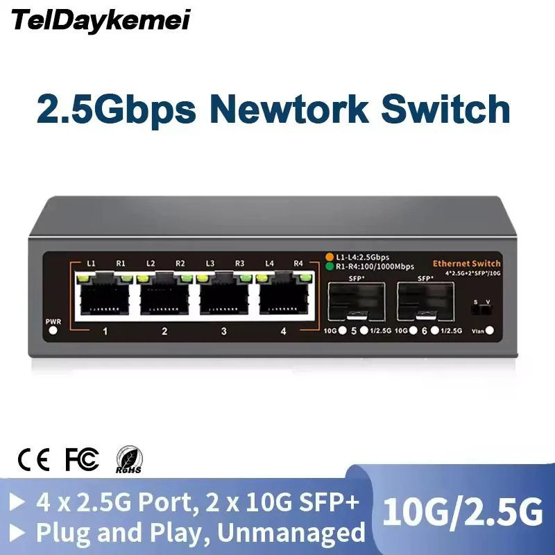 TelDaykemei TelDaykemei 4×2.5G RJ45 + 2×10G SFP+ network switch — product photo