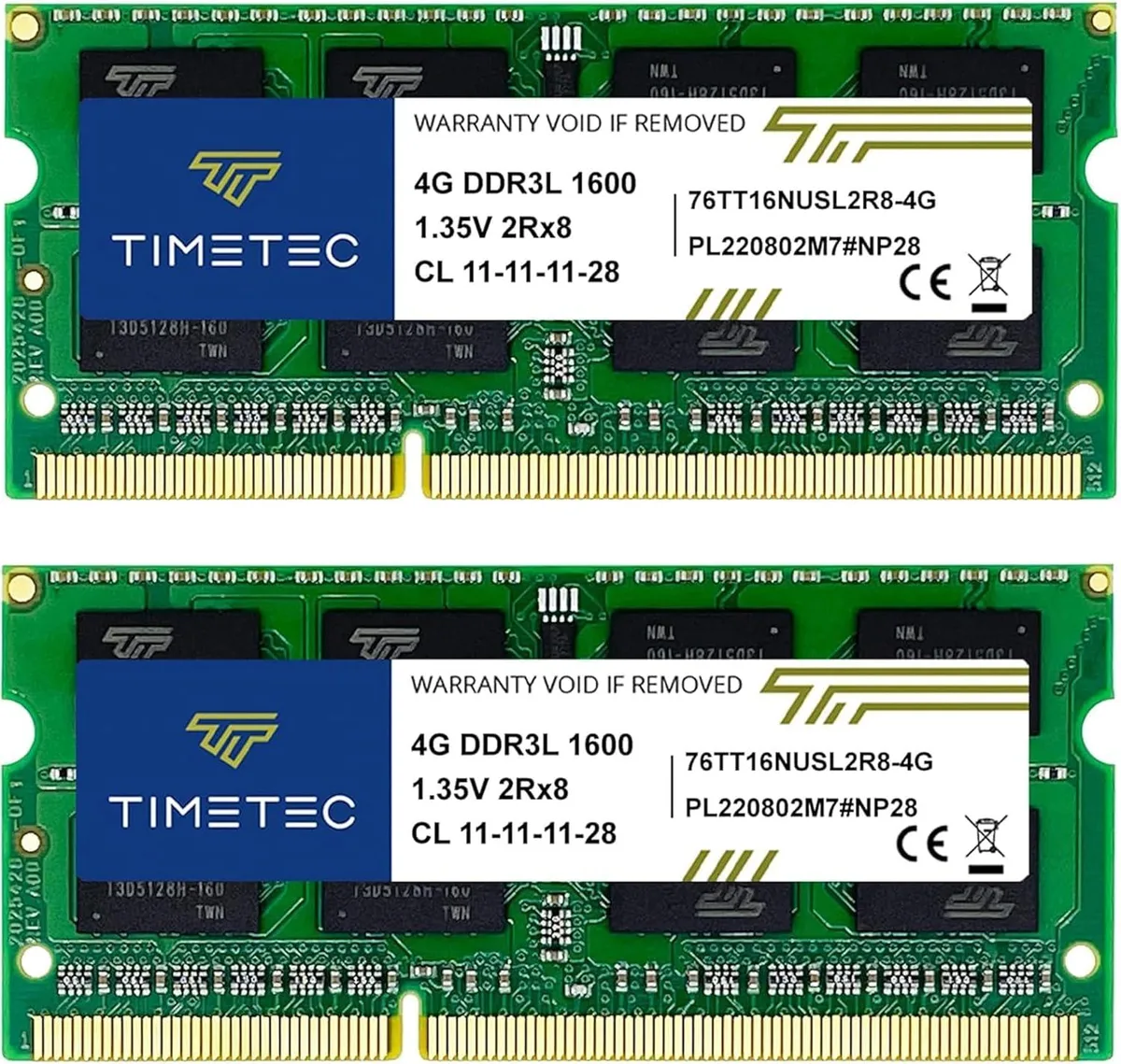 Timetec Timetec 8GB Kit (2x4GB) DDR3L/DDR3 1600MHz CL11 1.35V/1.5V 204-Pin SODIMM Laptop RAM — product photo