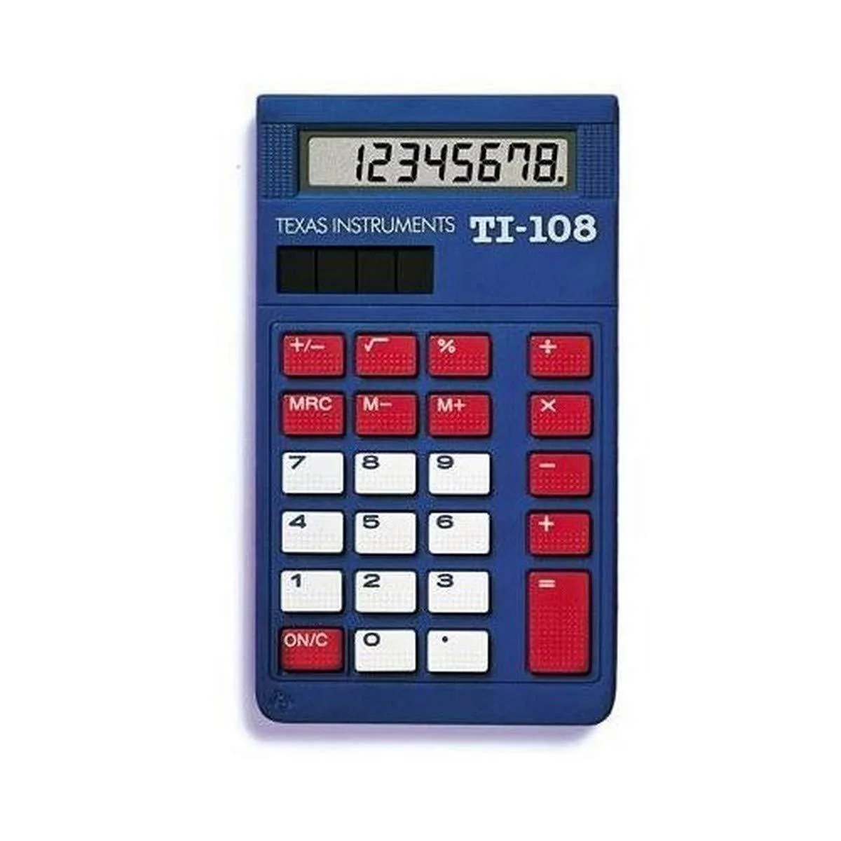 Ten blue TI-108 solar calculators in a teacher kit