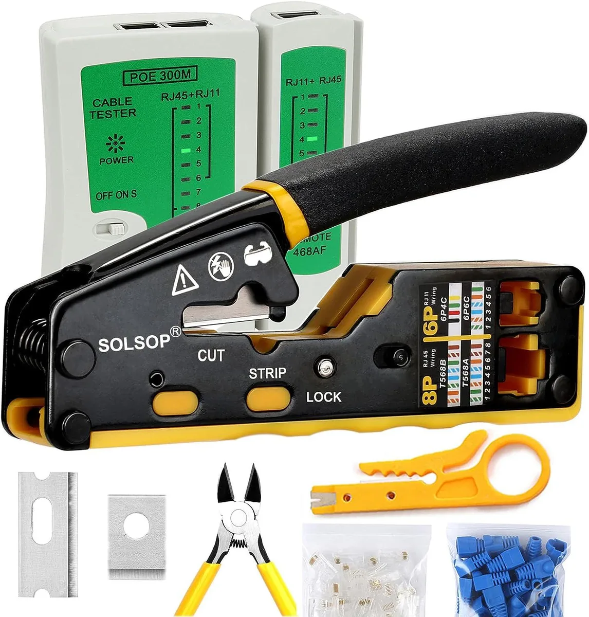 BFKK BFKK Pass Through RJ45 Crimp Tool Kit with 50 Connectors and Tester — product photo