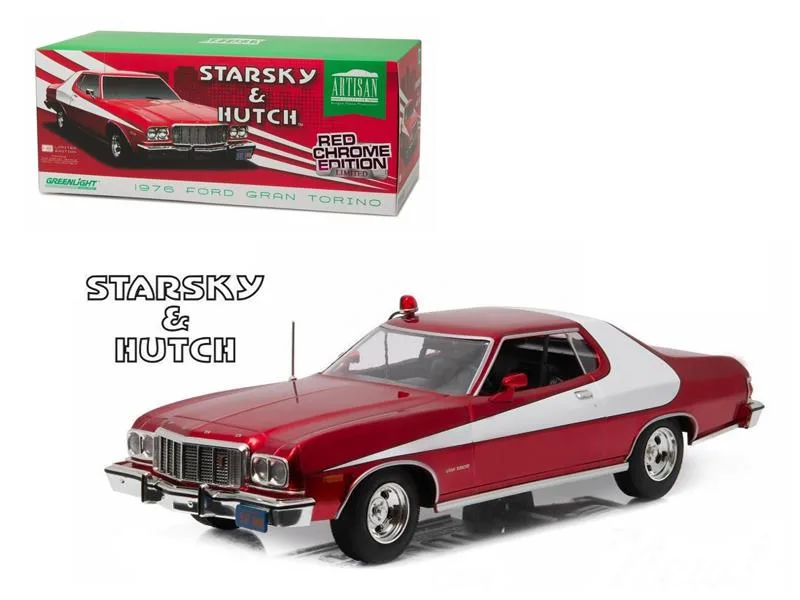 GREENLIGHT GREENLIGHT 1976 Ford Gran Torino Starsky Hutch Red Chrome Edition 1/18 — product photo