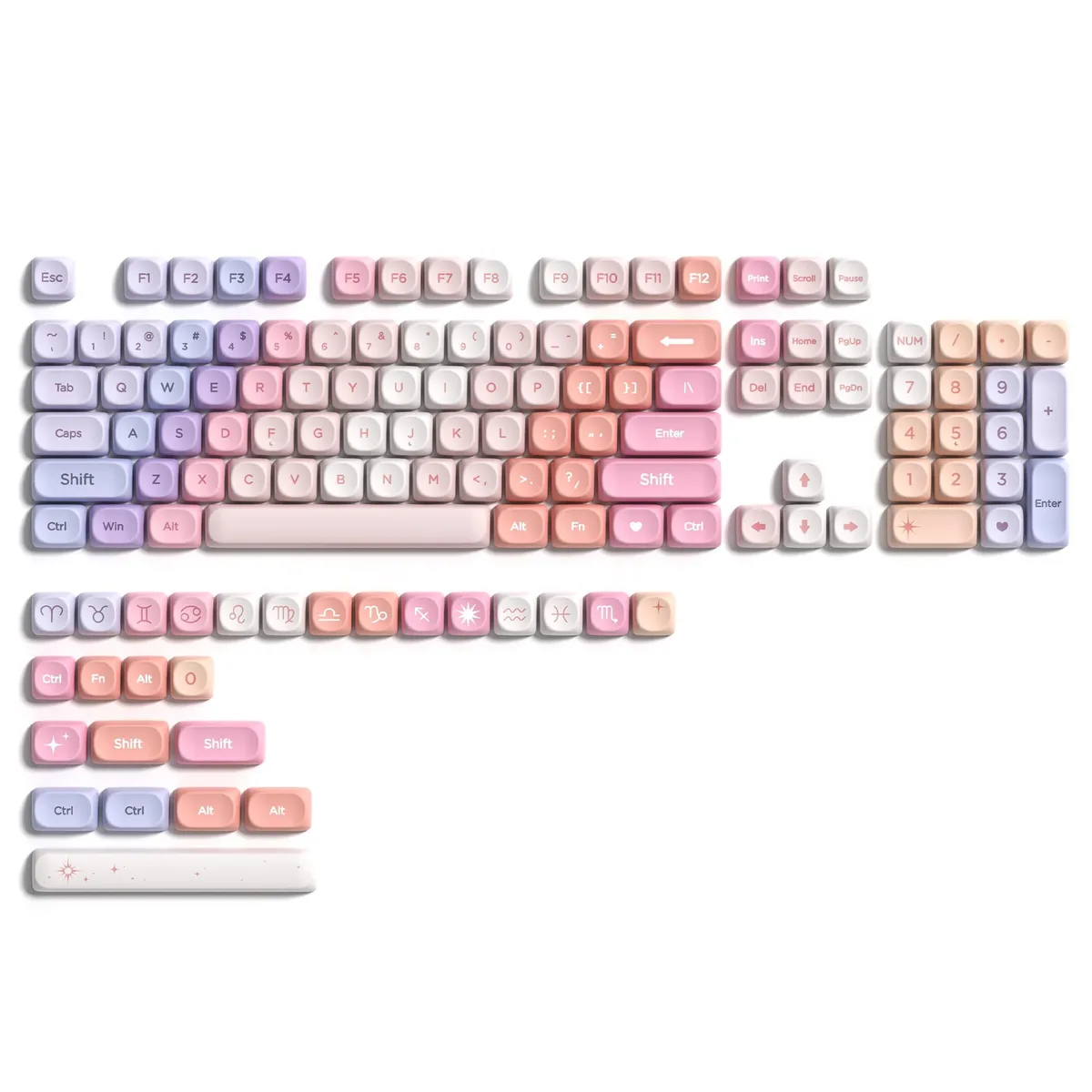  Keytronic Keymatic X Womier Rainbow PBT Keycap Set 126 Keys MOA Profile Neon Light — product photo