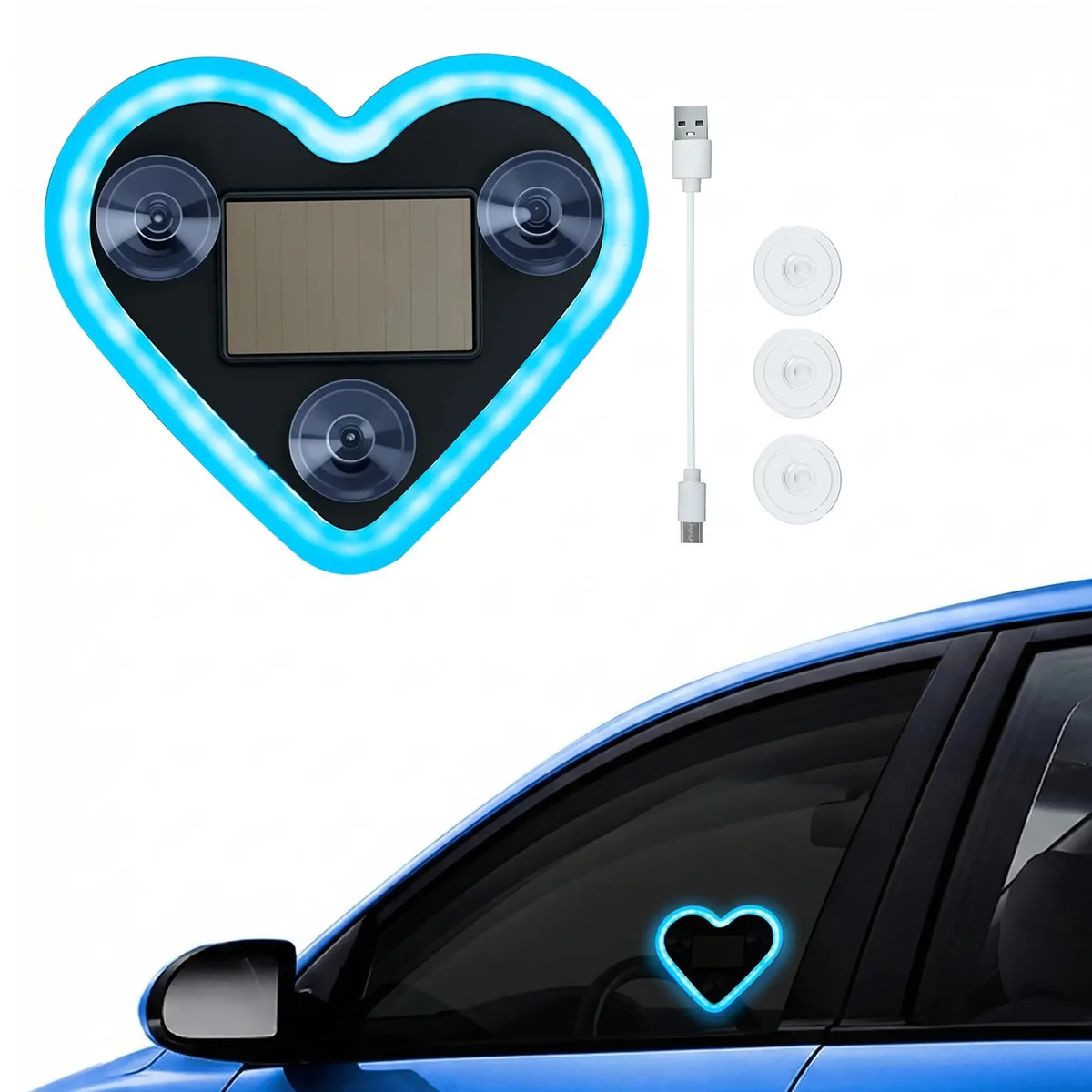  Rechargeable Solar-Powered Heart-Shaped 6 Lighting Modes Automotive Specialty Lighting — product photo