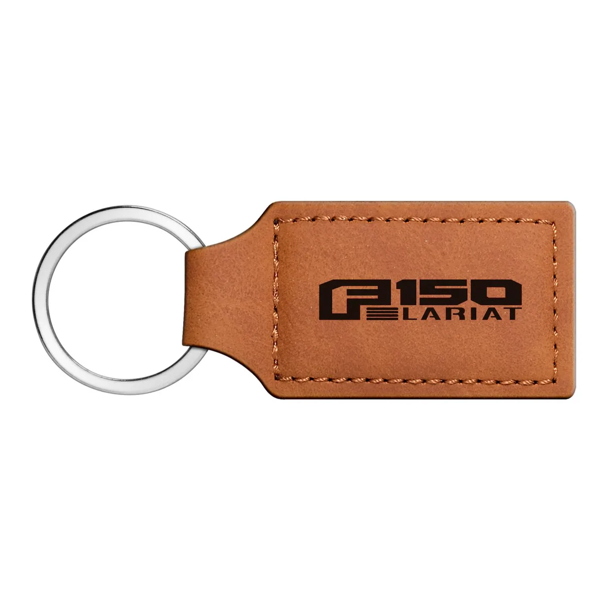 Rectangular brown leather key chain with laser-etched Ford F150 Lariat logo