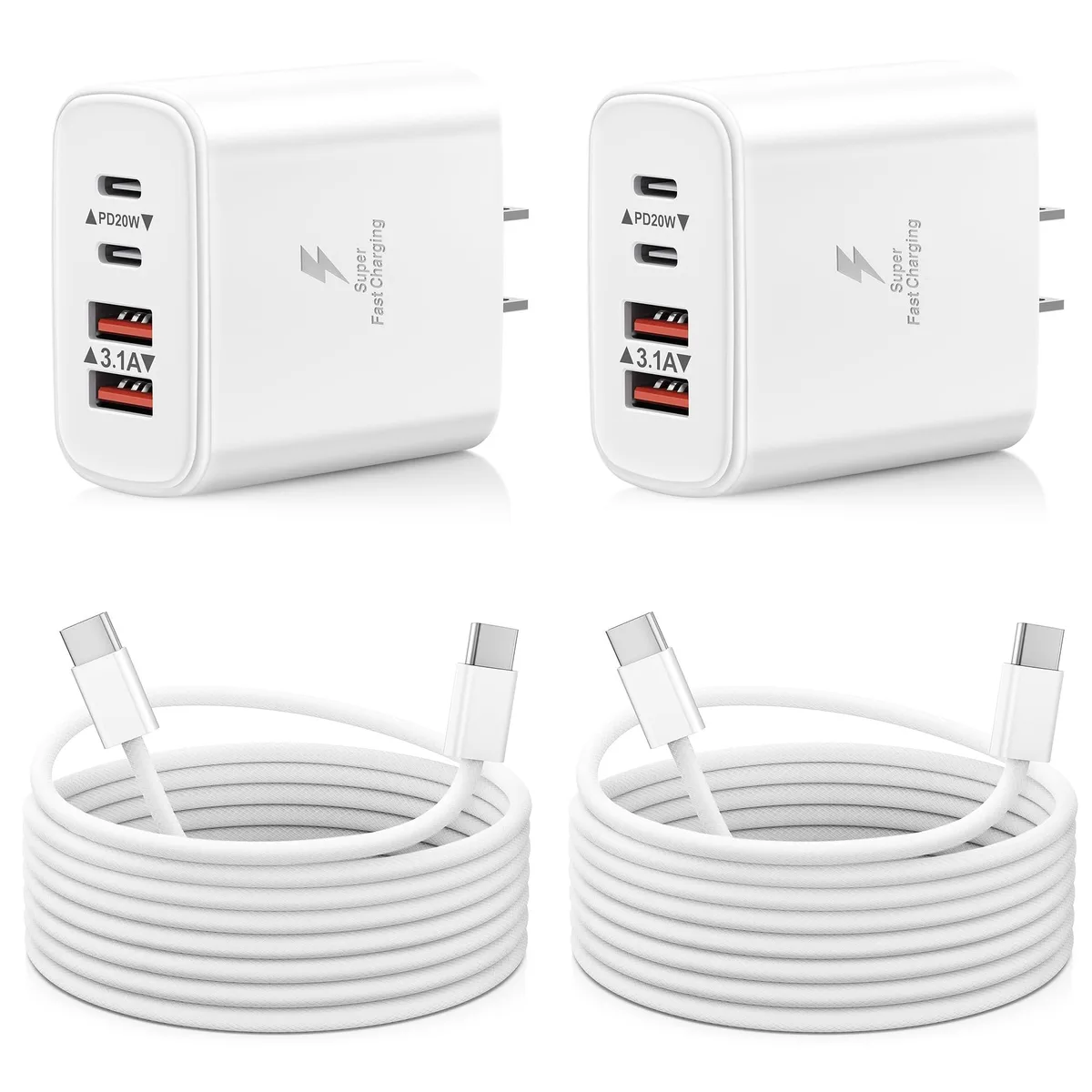 KEHIPI KEHIPI OFS-PD569 2-Pack 40W USB C Charger with 6ft Cable White — product photo