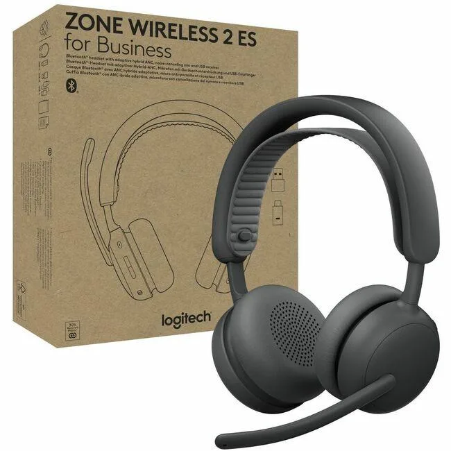 Graphite over-ear headset with padded headband and flip-up mic boom