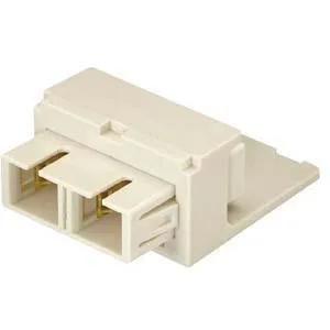 Blue SC duplex fiber adapter, rectangular plastic body, single port, new condition