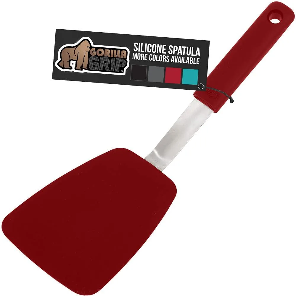 Red silicone spatula with rubber handle, 11.6 inches long
