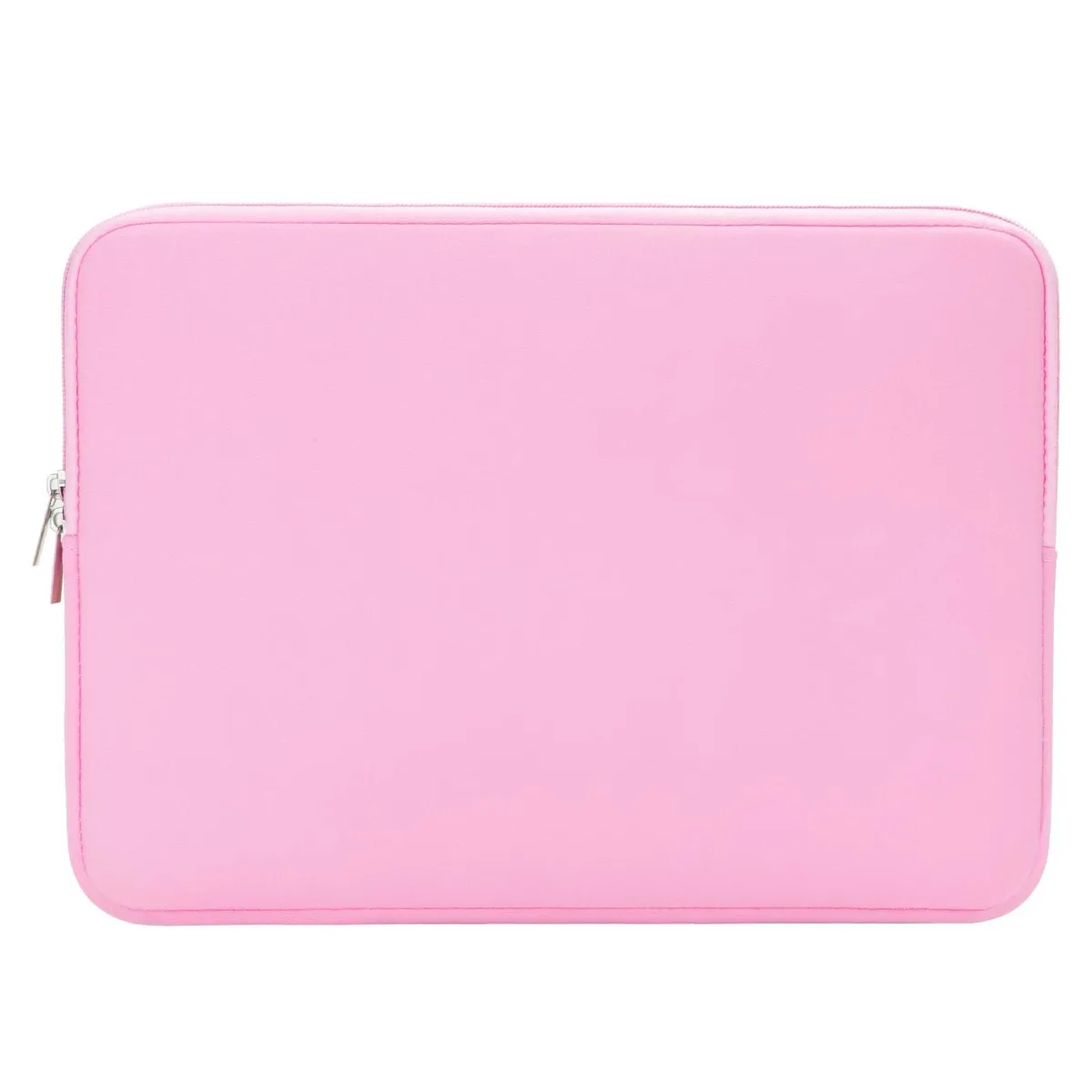 Pink polyester laptop sleeve with zipper, soft padded form factor, fits 16 inch MacBook Pro Max