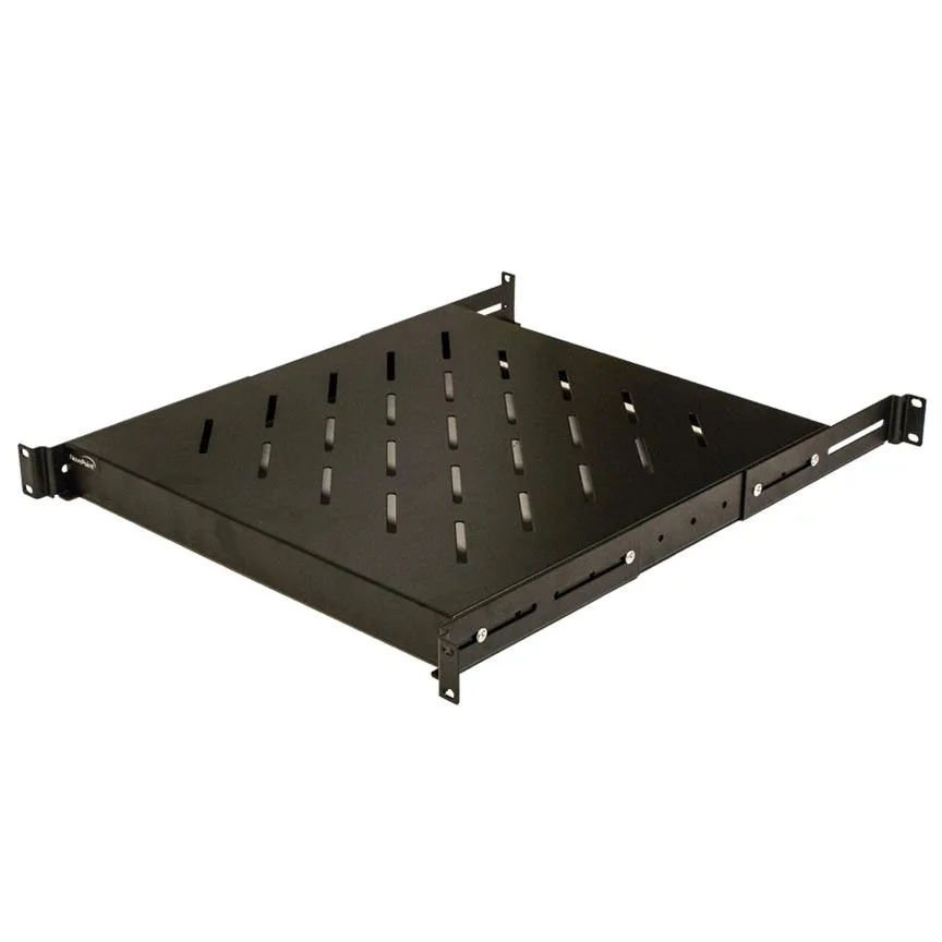 NavePoint NavePoint 1U 19-Inch Fixed 4-Post Rack Mount Shelf 18-29" Adjustable Depth Black — product photo