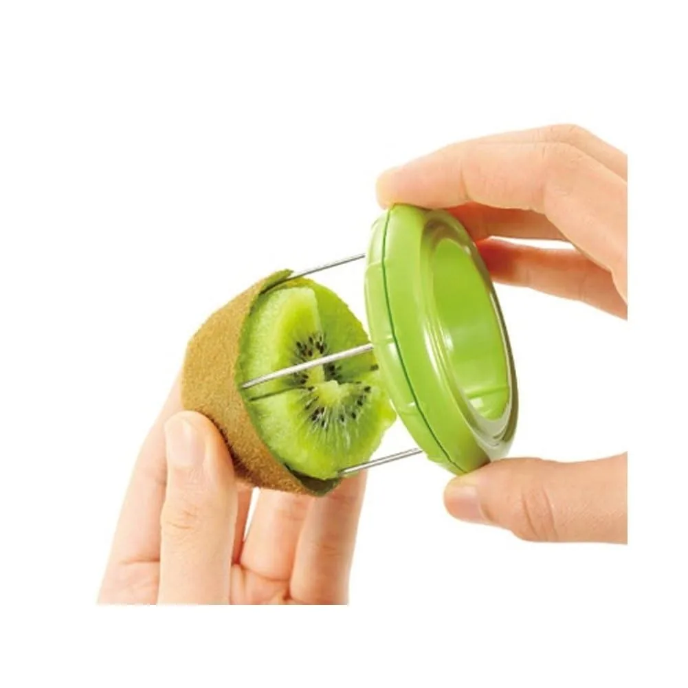 Two-piece green kiwi slicer set with stainless steel blades and BPA-free plastic handles
