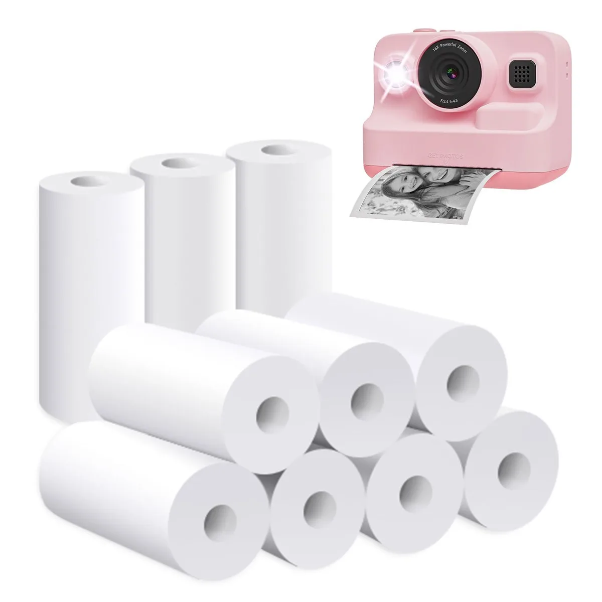 Ten rolls of white coated thermal paper in credit-card size sheets