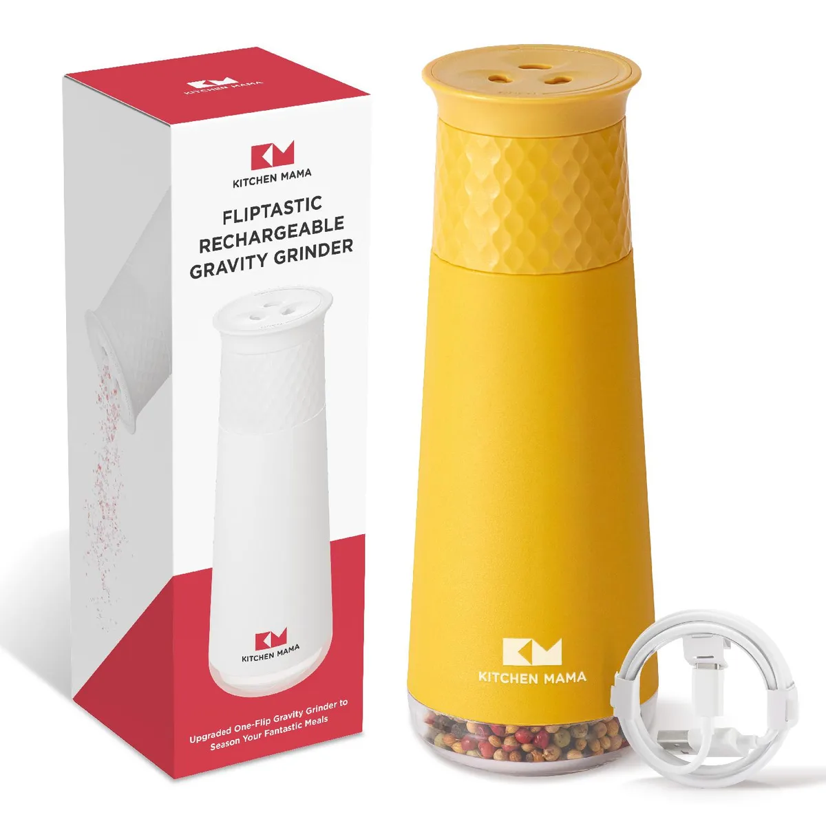 KITCHEN MAMA KITCHEN MAMA Rechargeable Gravity Salt Pepper Grinder Yellow — product photo