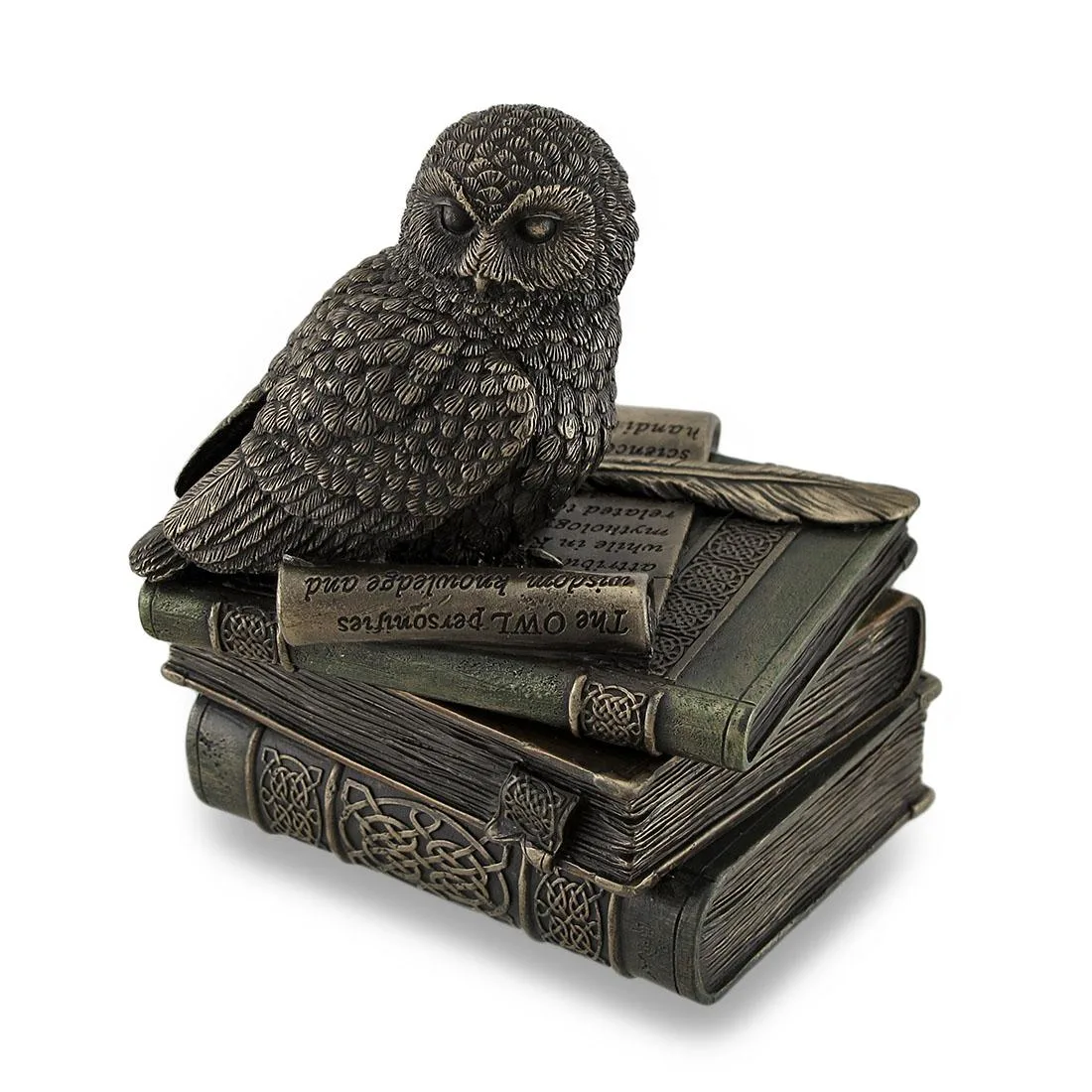 Unicorn Studios Unicorn Studios Owl on Books Bronzed Stash Box 4.5in High 11 cm — product photo