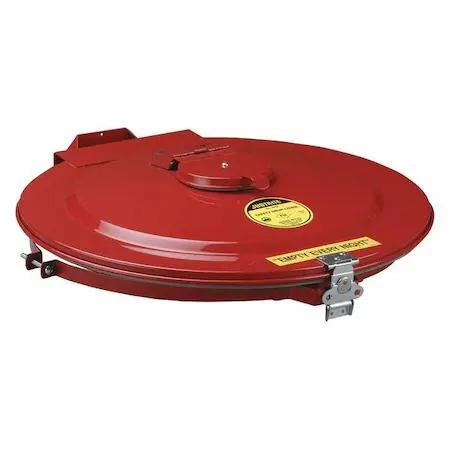 Red steel drum cover with latching lid for 55 gal drum