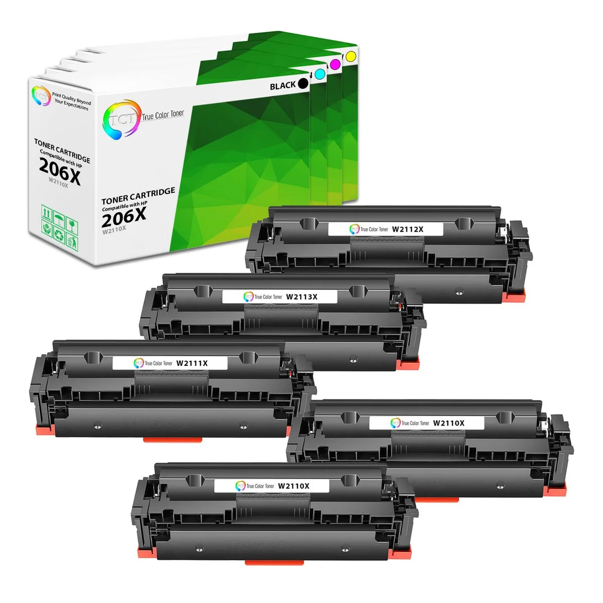 True Color Toner True Color Toner 206X 5-pack toner cartridge (W2110X W2111X W2112X W2113X) — product photo