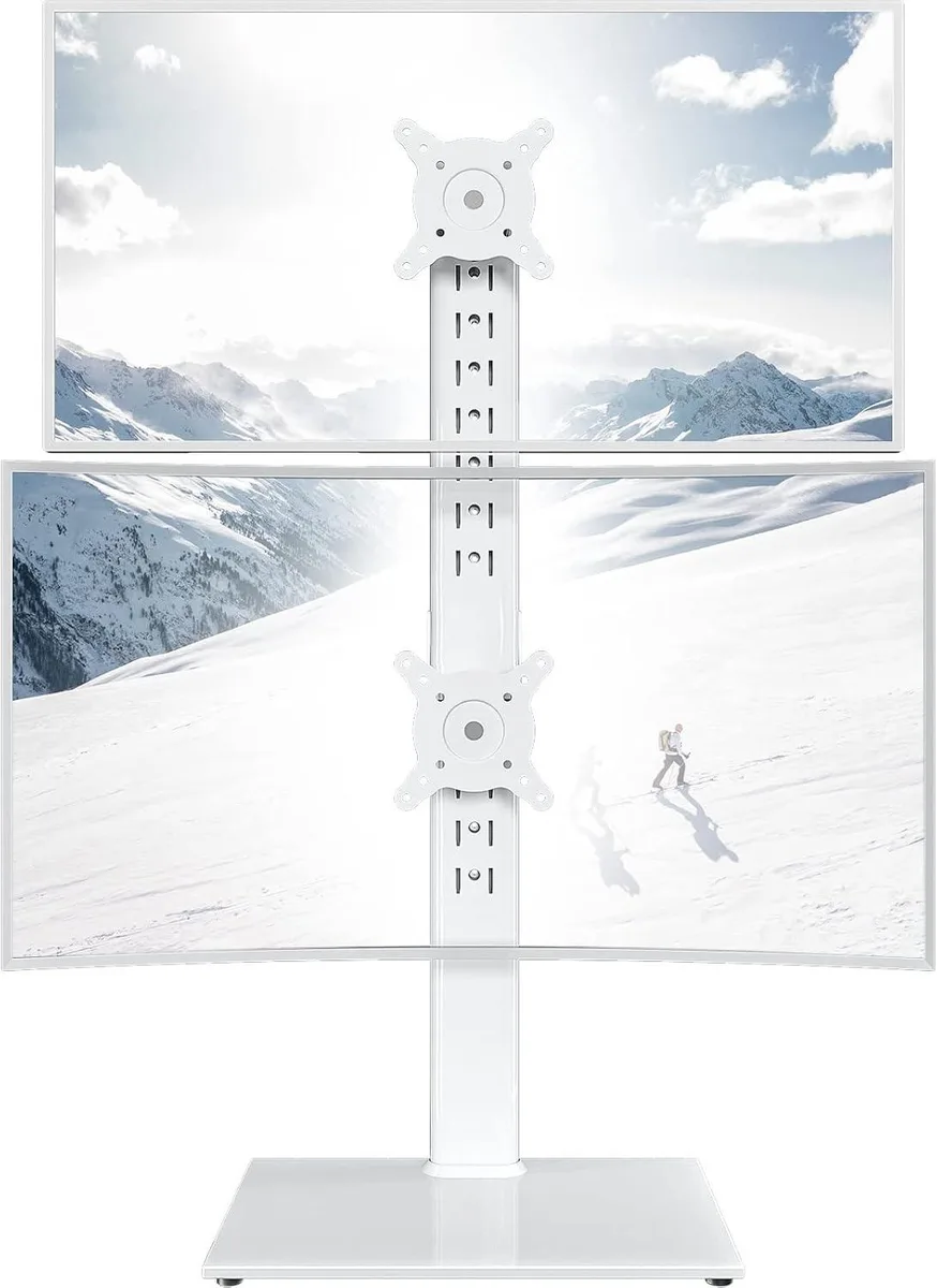 PISKEKAT PISKEKAT HT05W-002 White Dual Monitor Stand 13-34in 44lb 12-Height — product photo