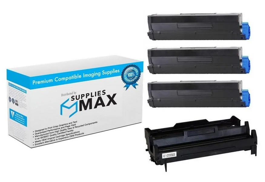 SuppliesMax SuppliesMax TYPE 9 drum and 3 high-yield toner combo for Okidata B4550/B4600 — product photo