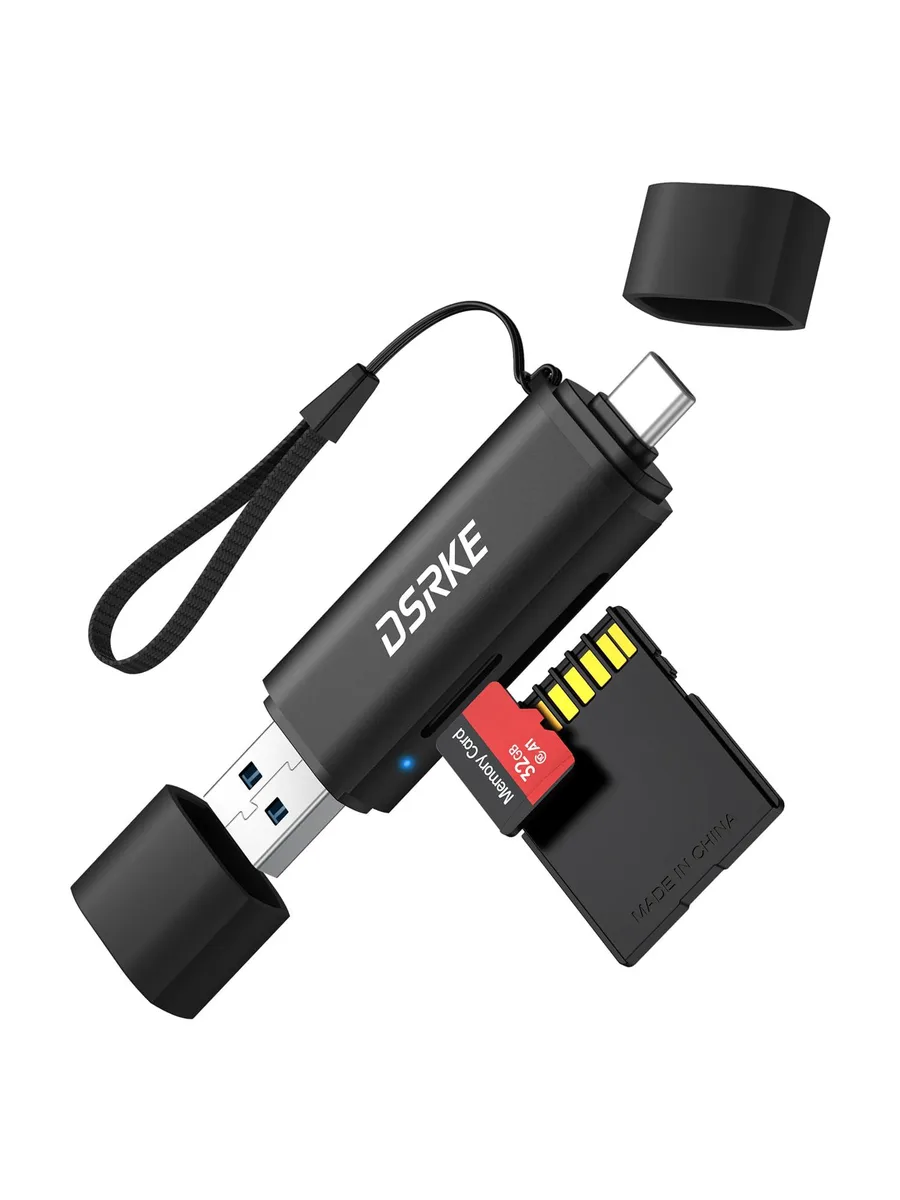  DSRKE USB-C &amp; USB 3.0 SD Card Reader 2-in-1 - Classic Black — product photo